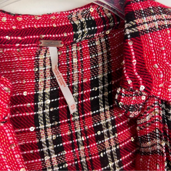 Free People Sequin Embellished Plaid Holiday Oversized Top - Picture 6 of 6